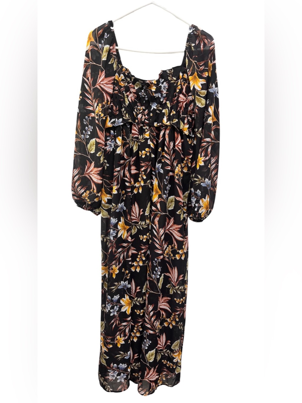 Charmed Hearts Floral Boho Long Sleeve Elastic Cuffs Smocked Square Neckline Max